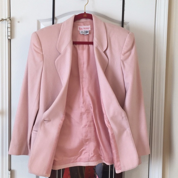 Vintage Blush Pink Single Breasted Wool Blazer - Picture 4 of 5